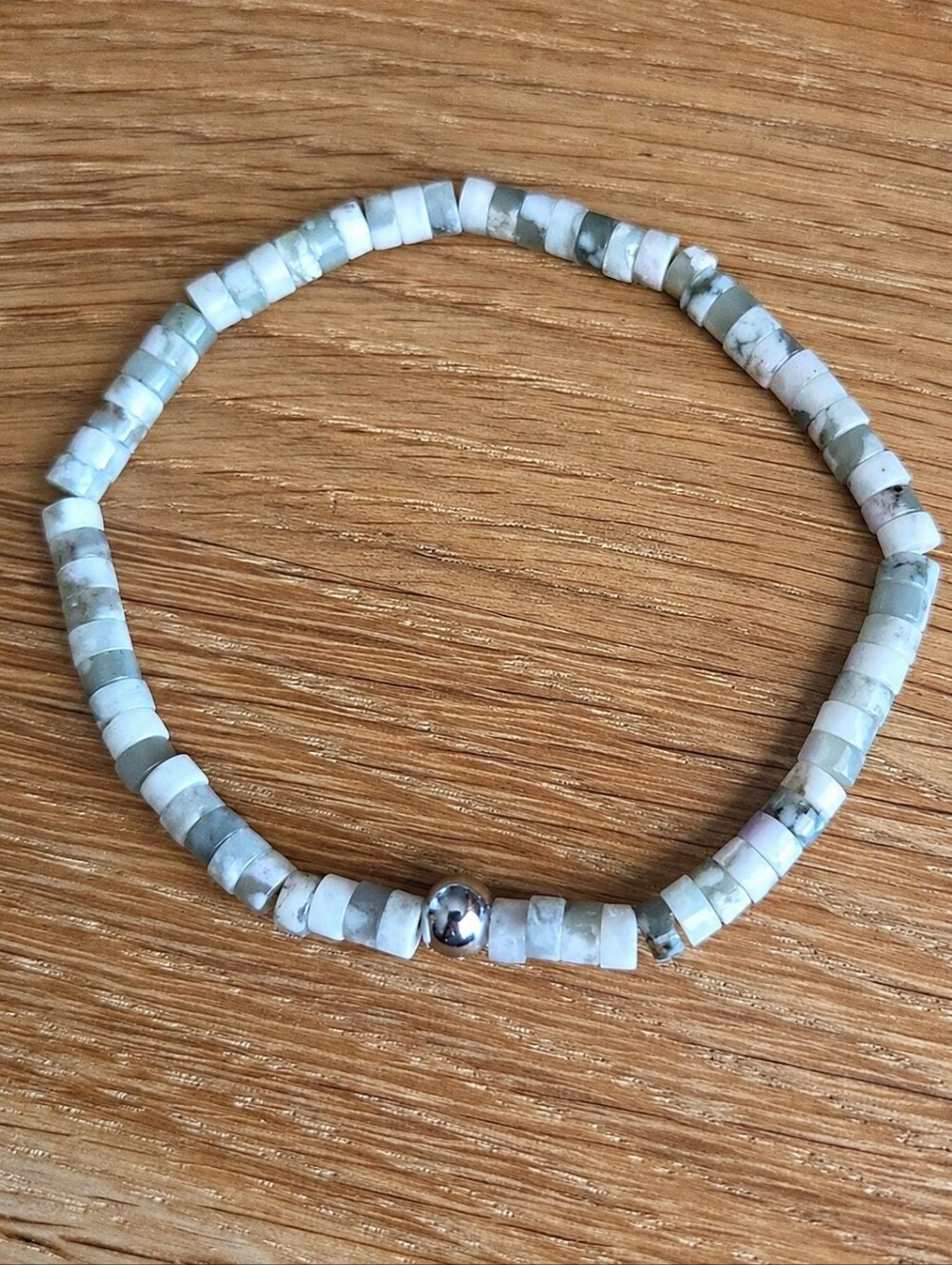 Green Jade Heishi Beaded Stretch Bracelet | Handmade
